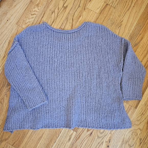 Free People Chunky Wool Blend Sweater Size M Blue Knit Oversized Relaxed Spring - Picture 5 of 5